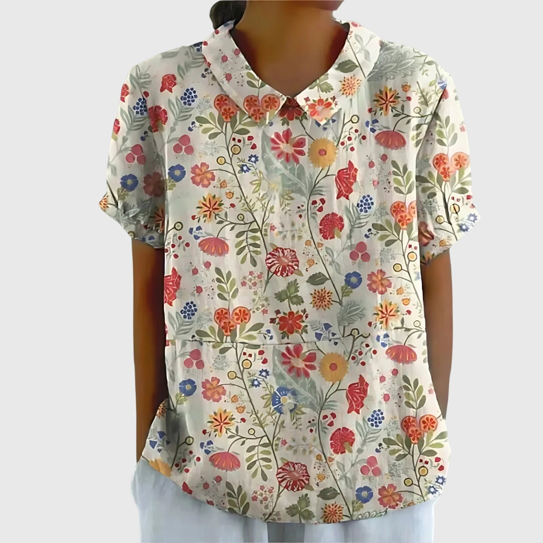 Eleanor | Womens Floral Collar Short Sleeve Blouse