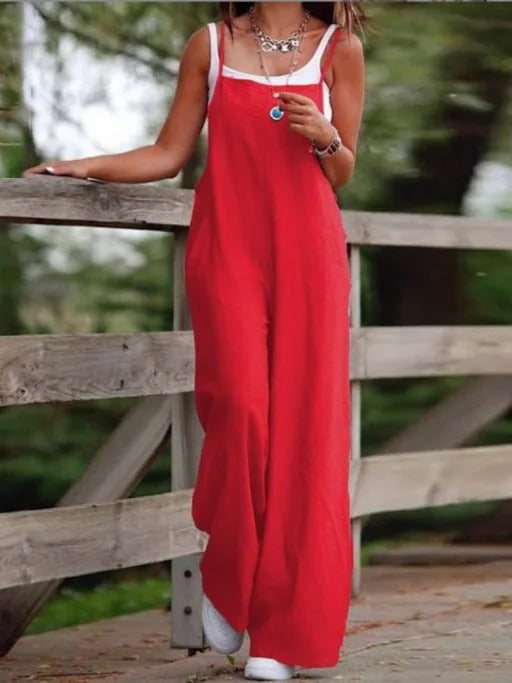 Sophie | Women's Linen Wide Leg Pants Dungaree Sleeveless Jumpsuit