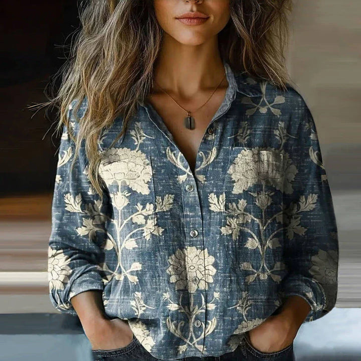 Anna | Women’s Printed Button Front Long Sleeve Top