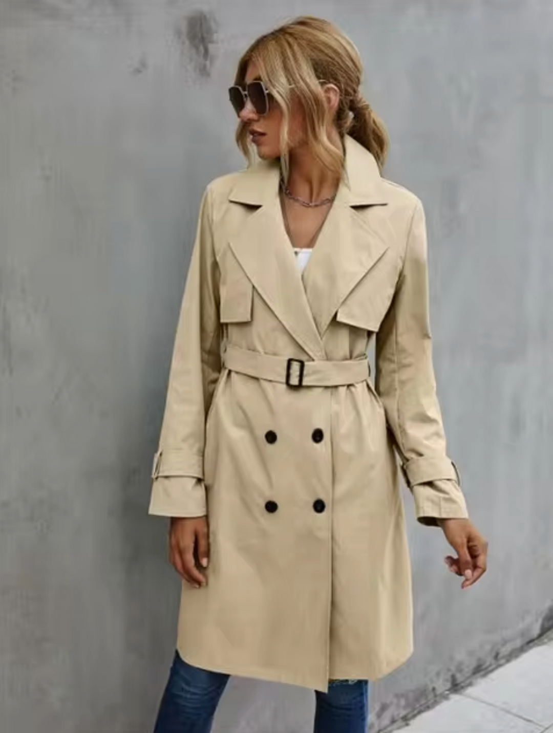 Stella | Kvinders Trenchcoat med Dobbeltknap og Bælte