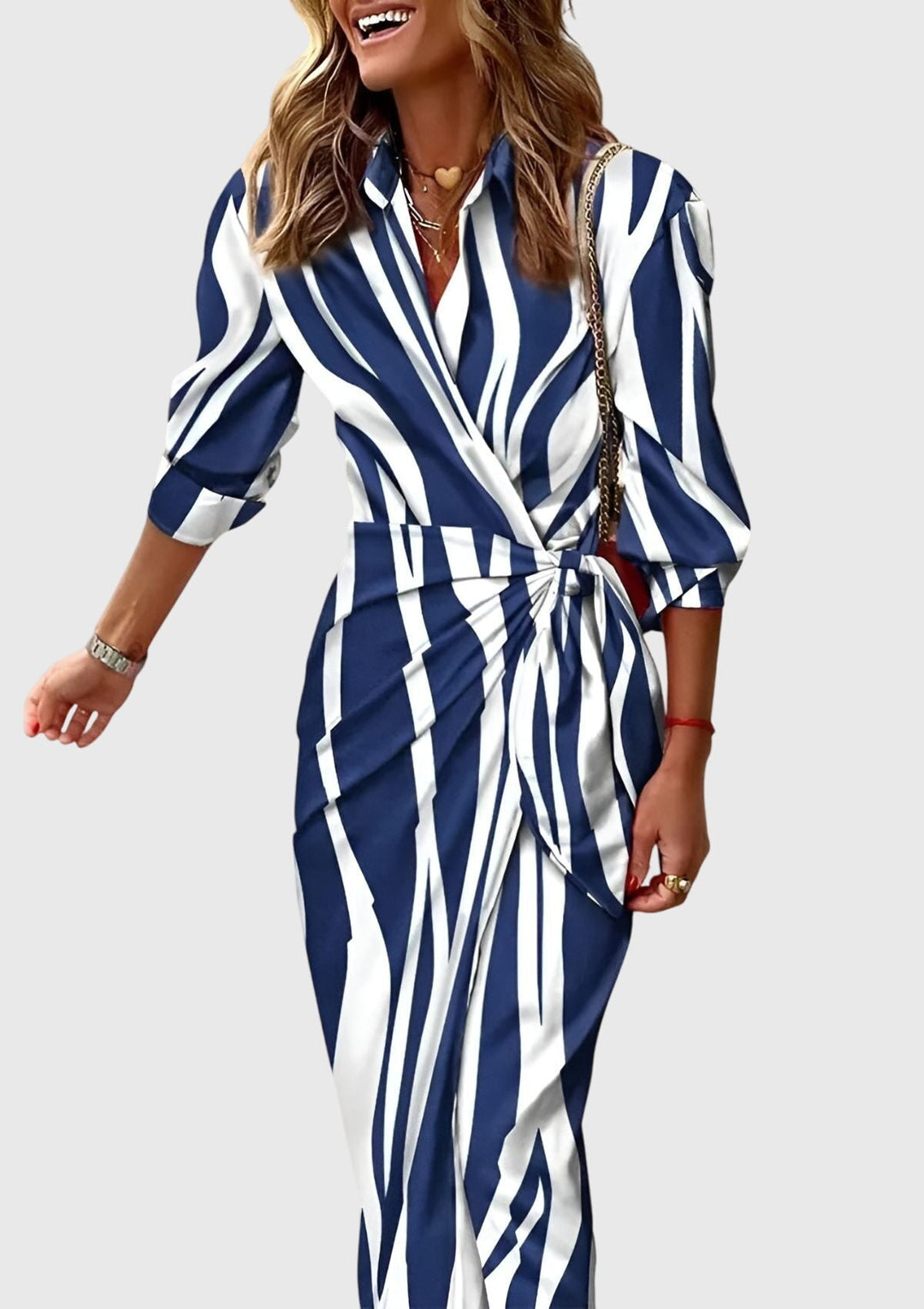 Emma | Womens Striped Wrap Midi Dress