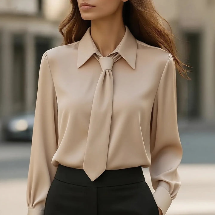 Lily | Women's Long Sleeve Contrast Trim Tie Neck Blouse