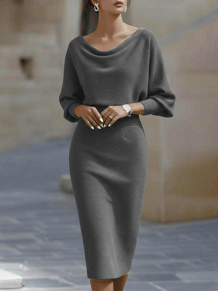 Eleanor | Women's Boat Neck Batwing Sleeve Midi Bodycon Dress