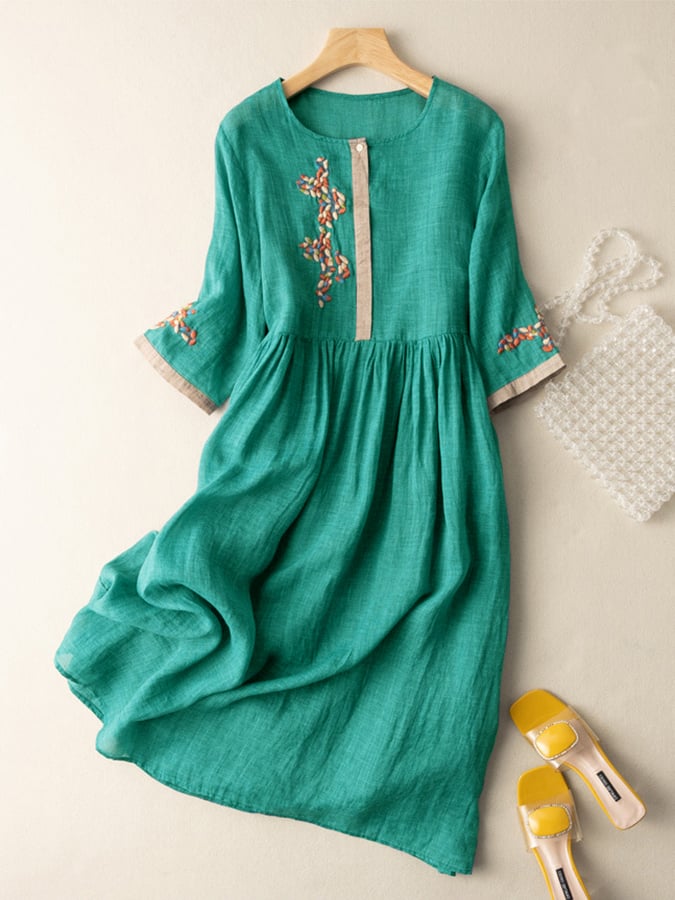 Evelyn | Women’s Summer Embroidered Ethnic Midi Dress