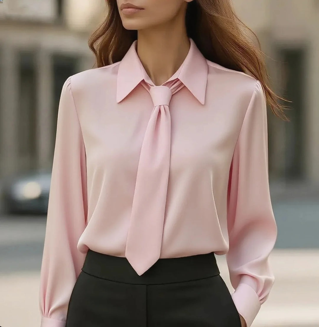 Lily | Women's Long Sleeve Contrast Trim Tie Neck Blouse