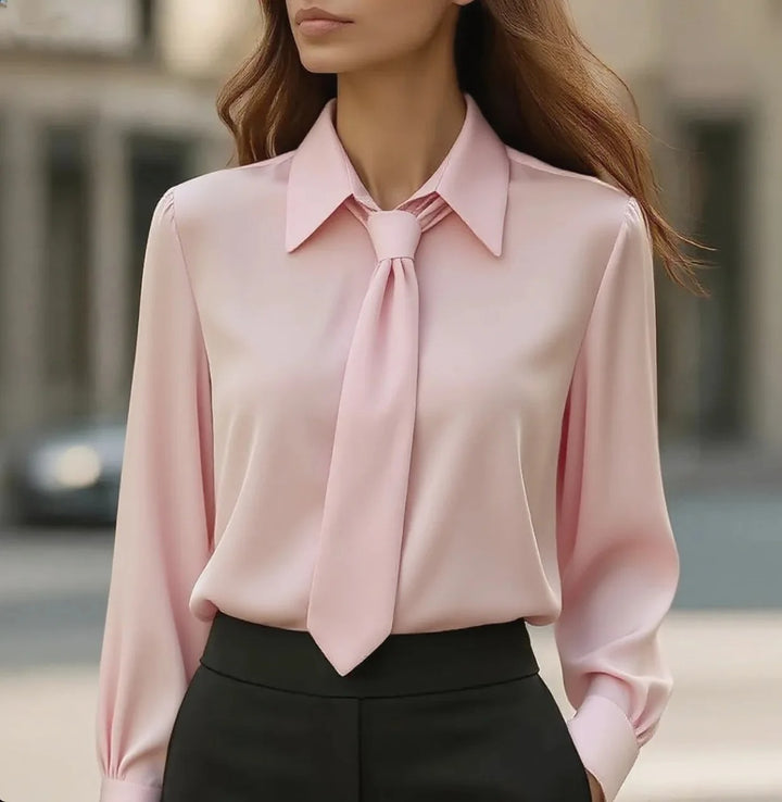 Lily | Women's Long Sleeve Contrast Trim Tie Neck Blouse