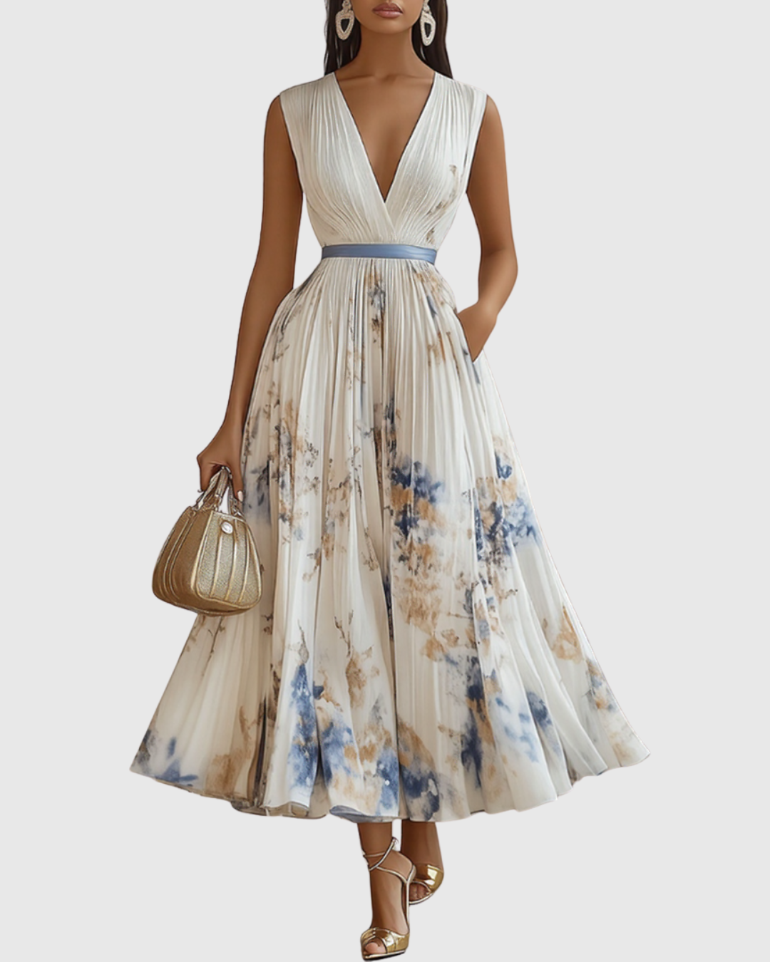 Bella | Womens Sleeveless Pleated Floral Midi Dress