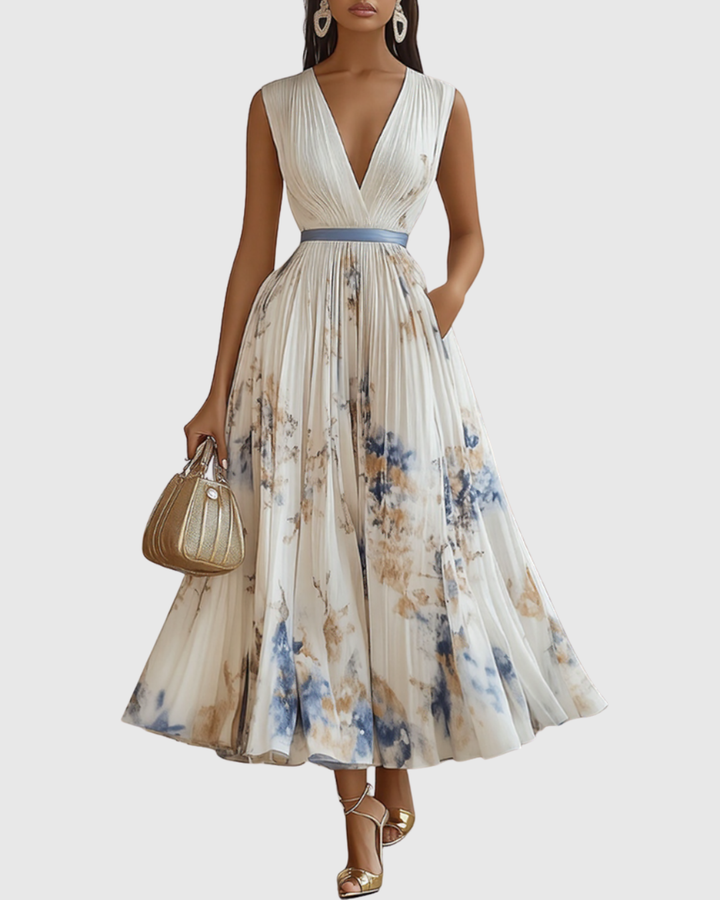 Bella | Womens Sleeveless Pleated Floral Midi Dress