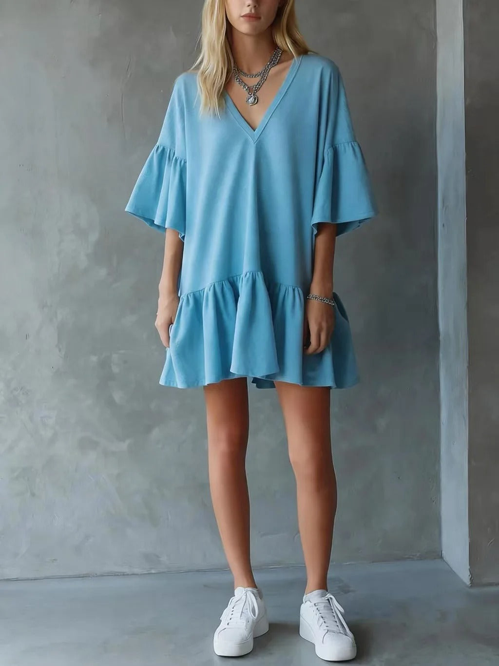 Sophie | Boho Flowy Dress Flutter Sleeves Floral Print Midi
