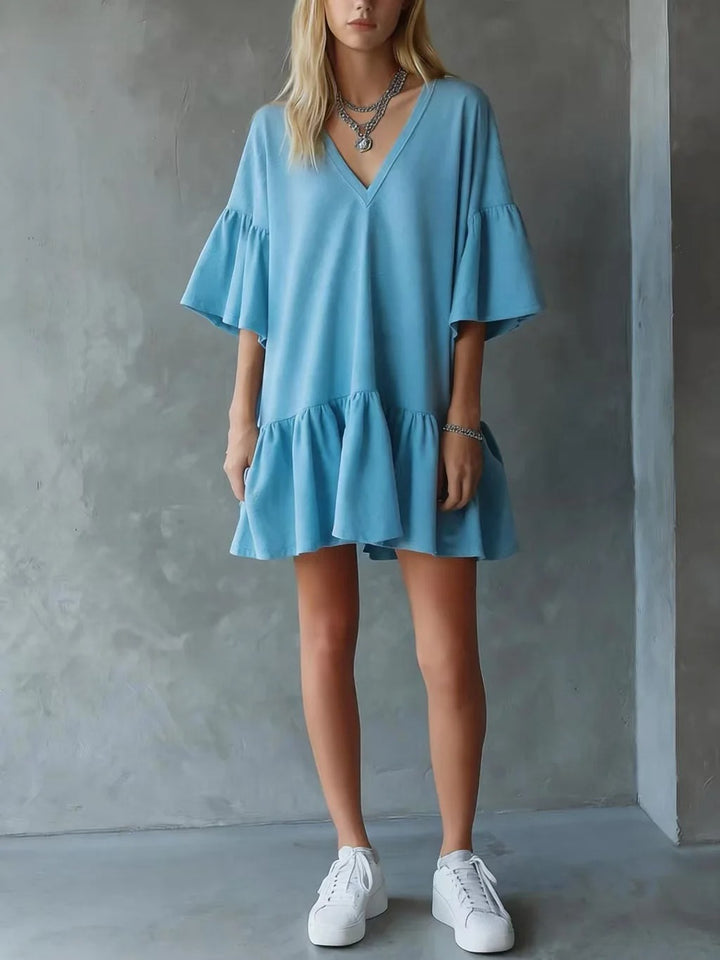 Sophie | Boho Flowy Dress Flutter Sleeves Floral Print Midi