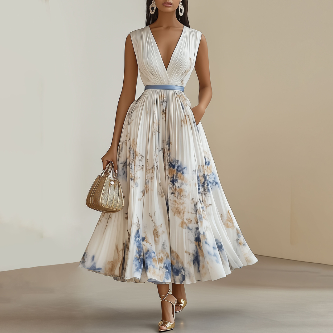 Nancy | Women’s Pleated V-Neck Midi Dress
