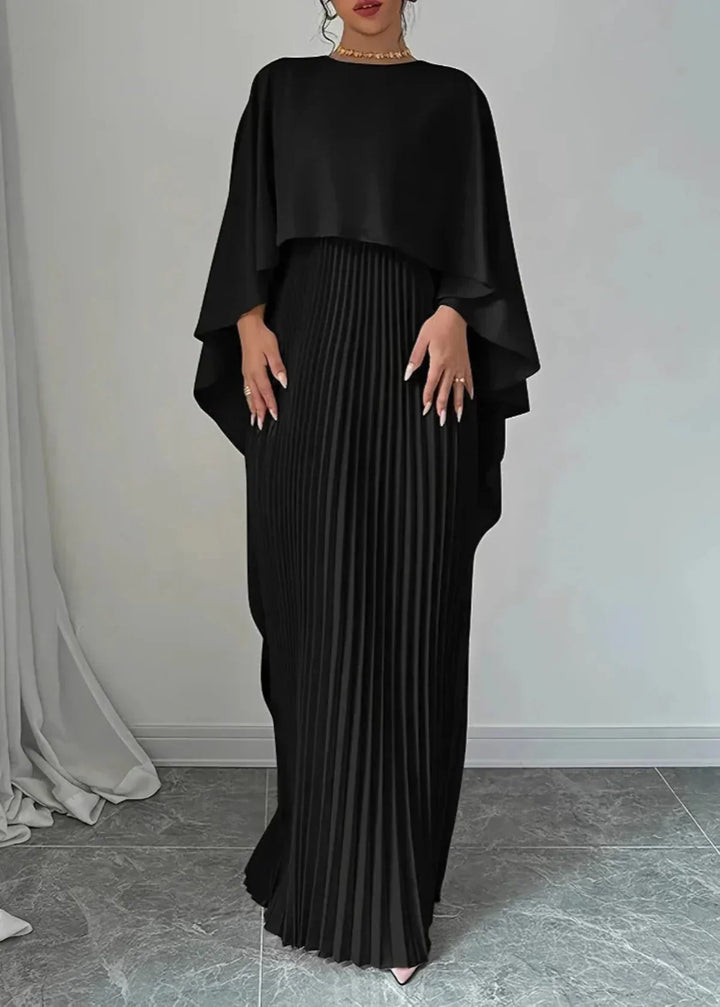 Bonnie | Women’s Wedding Guest Pleated Cape Maxi Dress