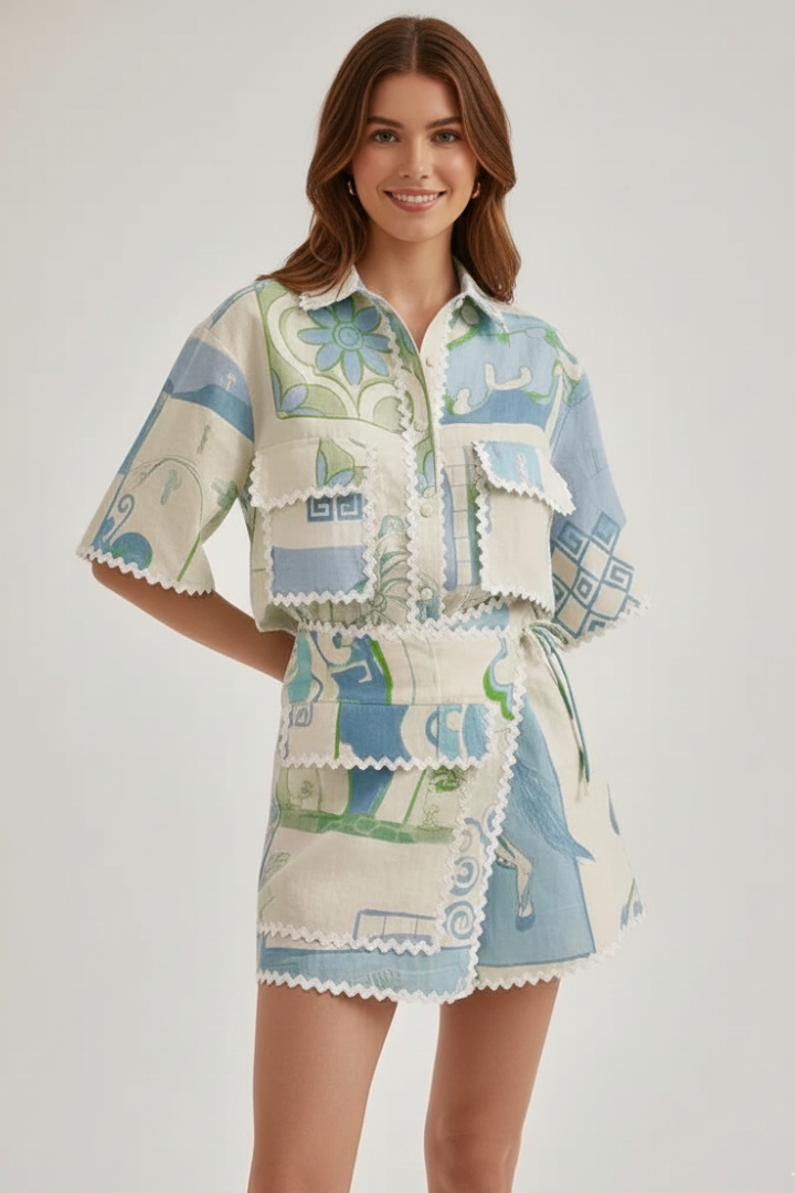Eloise | Women’s Patchwork Two Piece Set Shorts