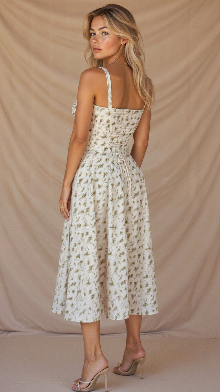 Emily | Women’s Corset Midi Dress Flowing Skirt