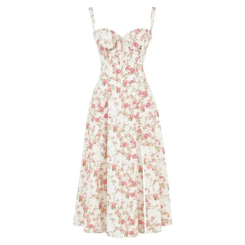 Emily | Women’s Corset Midi Dress Flowing Skirt