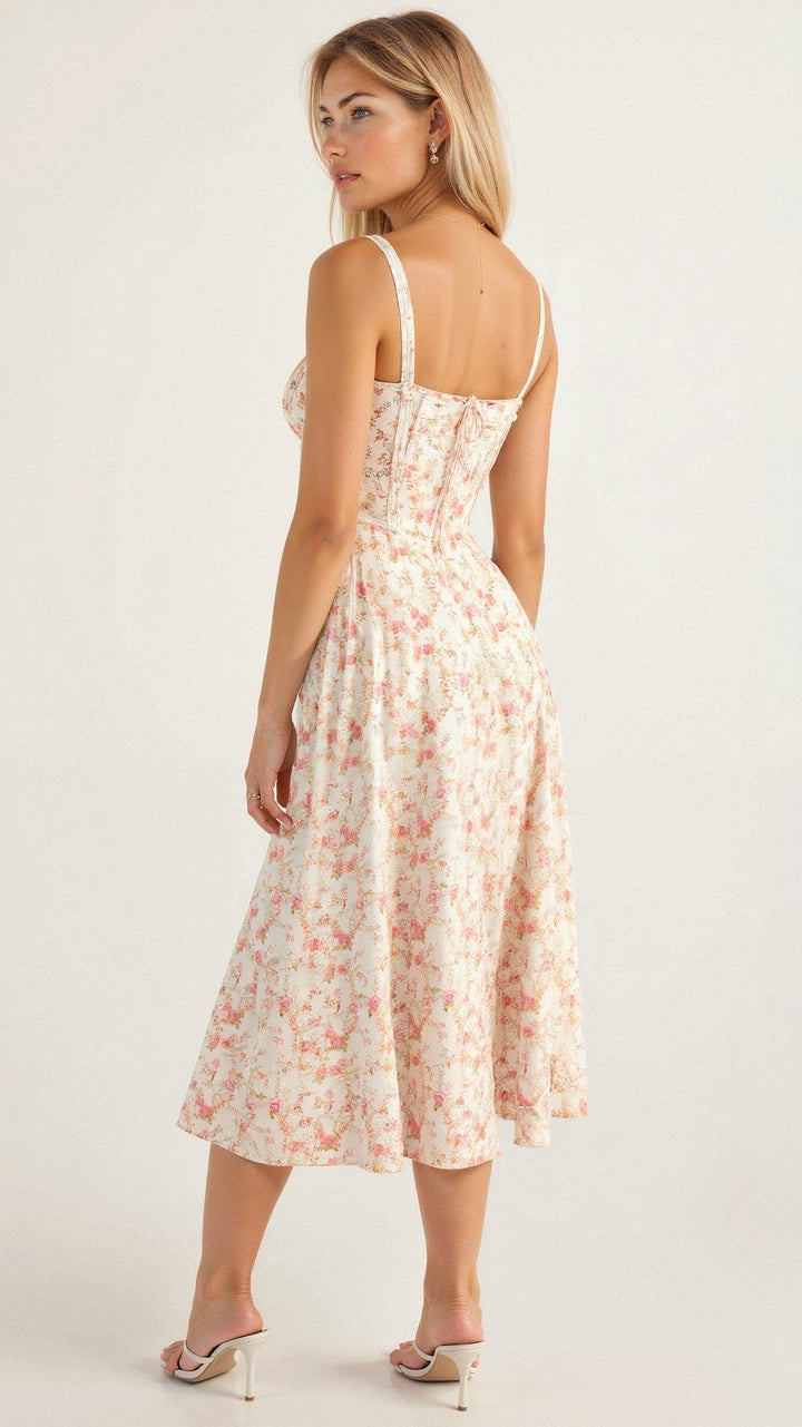 Emily | Women’s Corset Midi Dress Flowing Skirt
