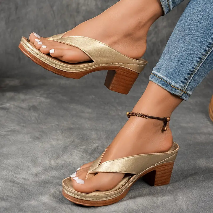 Clara | Women Elegant Low Heel Flip Flop Sandals