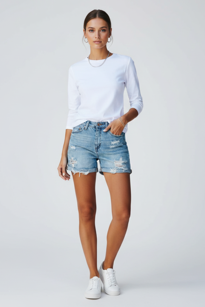 Julia | Women’s Casual Shorts Distressed Fringe Hem