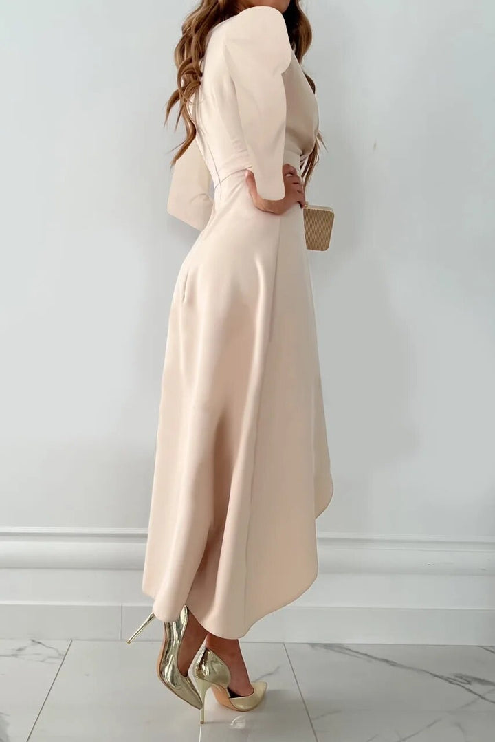 Eva | Women’s V Neck Sheath Midi Dress Slit