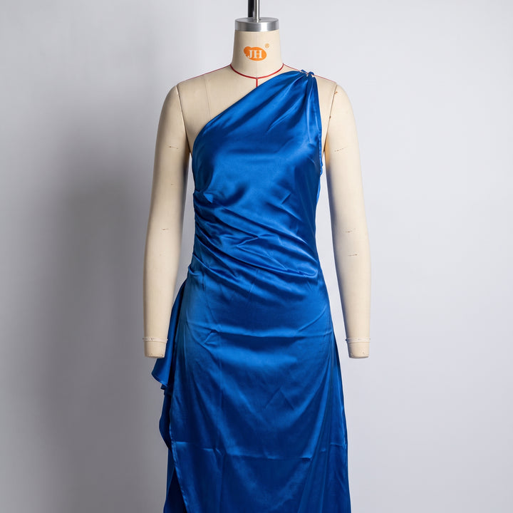 Freya | Women's One-Shoulder Satin Asymmetric High-Split Maxi Evening Dress