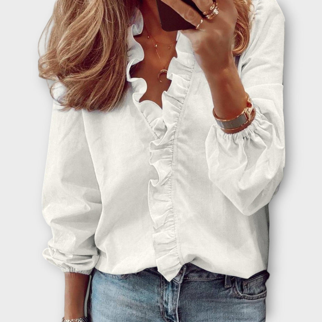 Georgia | Womens Ruffle V Neck Long Sleeve Blouse