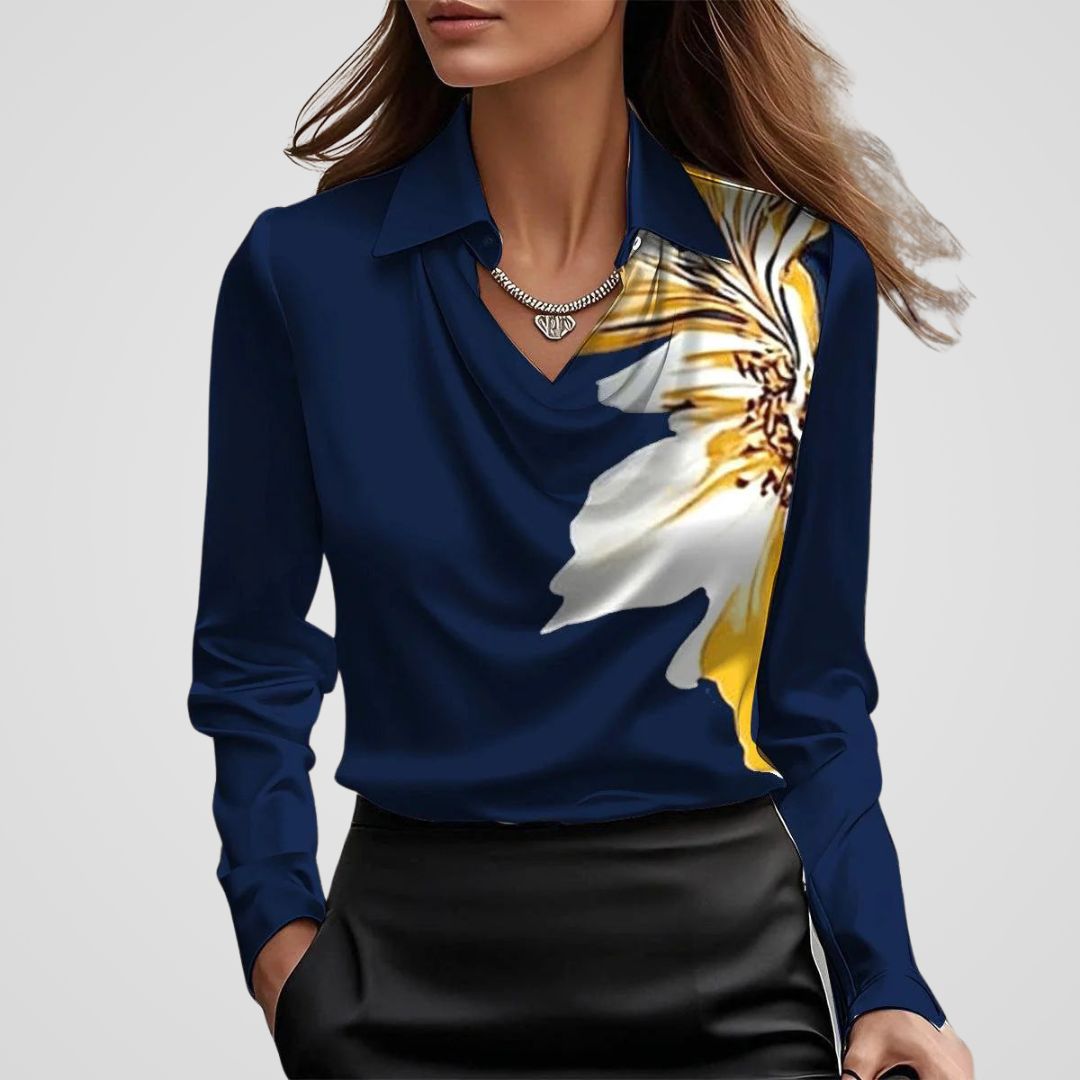 Malvina | Women’s Elegant Draped Neck Satin Blouse