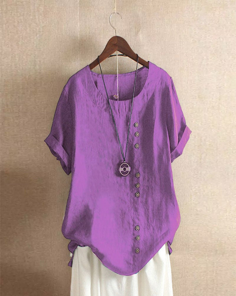 Delilah | Women Button Detail Casual Short Sleeve Blouse