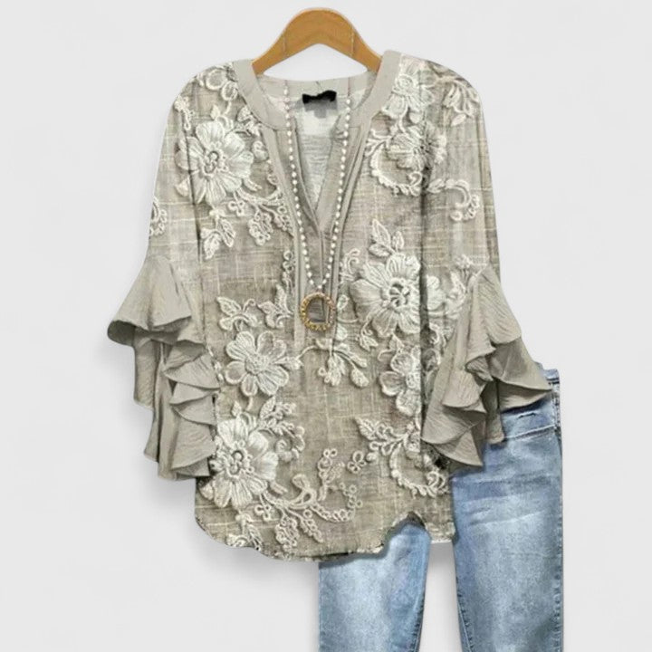 Katie | Womens Floral Ruffle Sleeve Casual Top