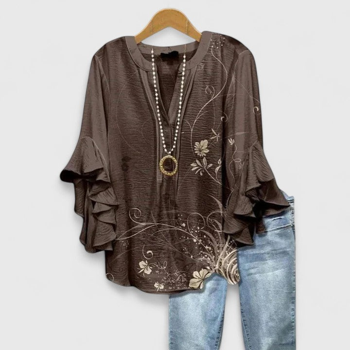 Katie | Womens Floral Ruffle Sleeve Casual Top