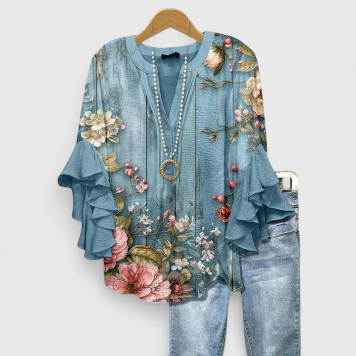 Katie | Womens Floral Ruffle Sleeve Casual Top