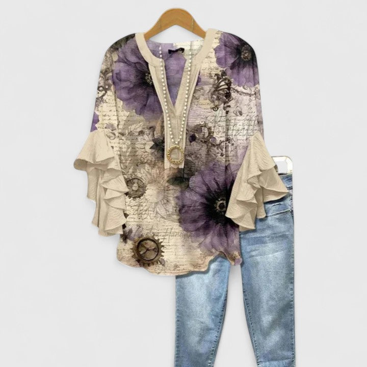 Katie | Womens Floral Ruffle Sleeve Casual Top