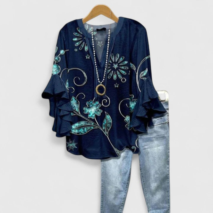 Katie | Womens Floral Ruffle Sleeve Casual Top