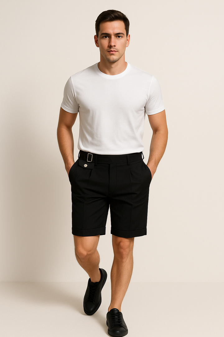 Jamie | Men’s Pleated Tailored Shorts Side Buckles
