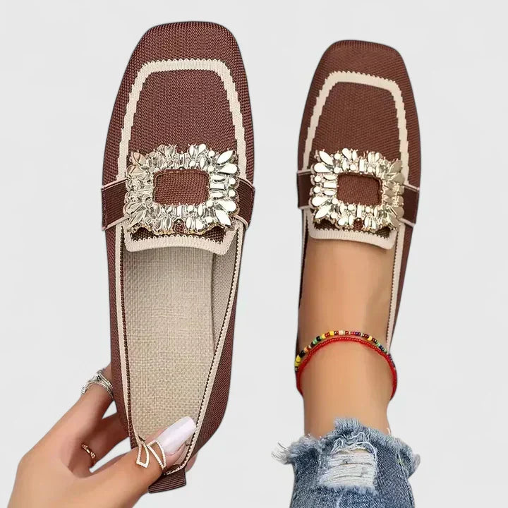 Darcey | Womens Crystal Buckle Slip On Loafers