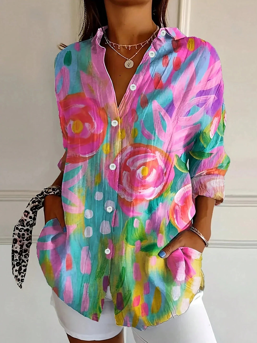 Abigail | Women Colorful Floral Button Front Blouse