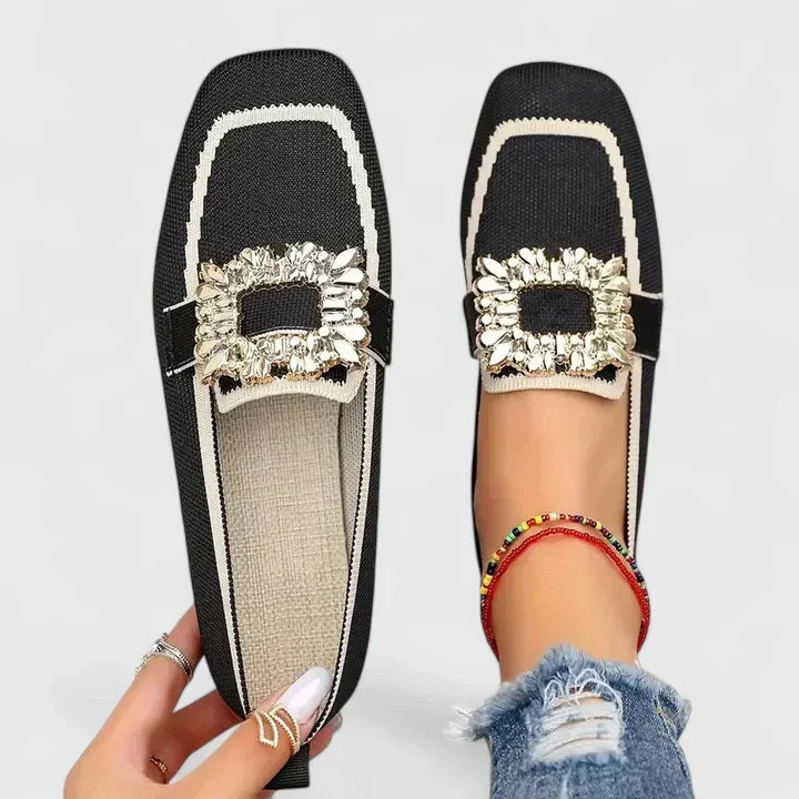 Darcey | Womens Crystal Buckle Slip On Loafers