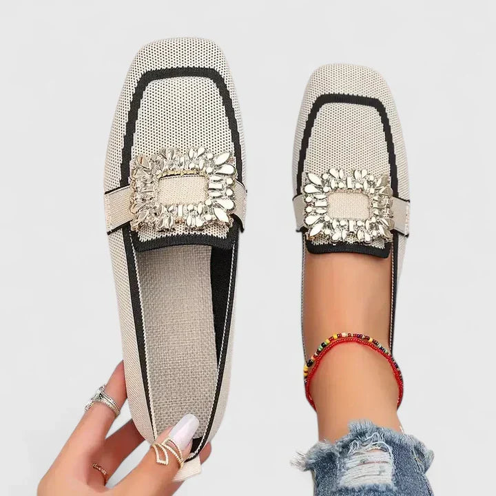 Audrey | Women Spring Square-Toe Slip-On Embellished Flats