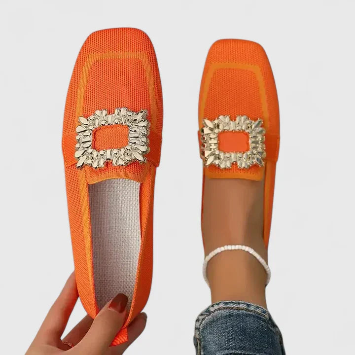 Audrey | Women Spring Square-Toe Slip-On Embellished Flats