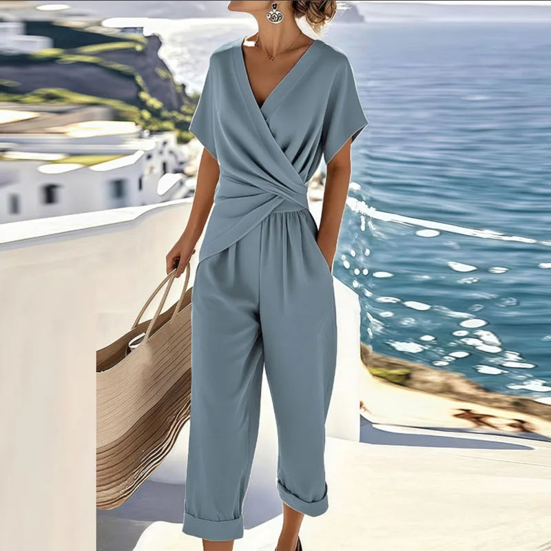 Stella | Women’s Casual Short Sleeve V Neck Jumpsuit