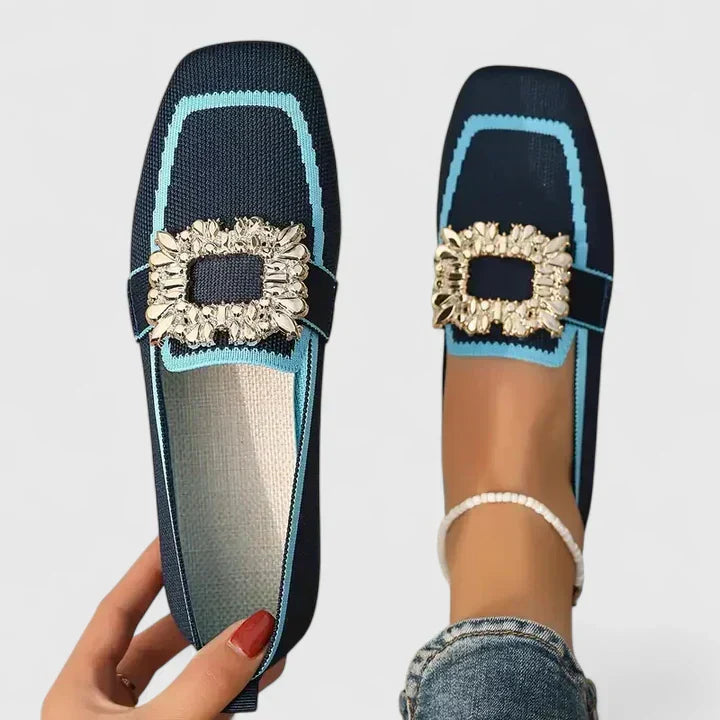 Darcey | Womens Crystal Buckle Slip On Loafers