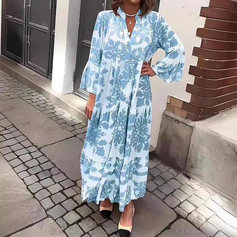 Ava | Women's Boho Printed Long Sleeve Midi Dress