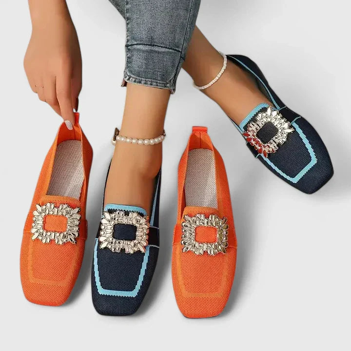 Audrey | Women Spring Square-Toe Slip-On Embellished Flats