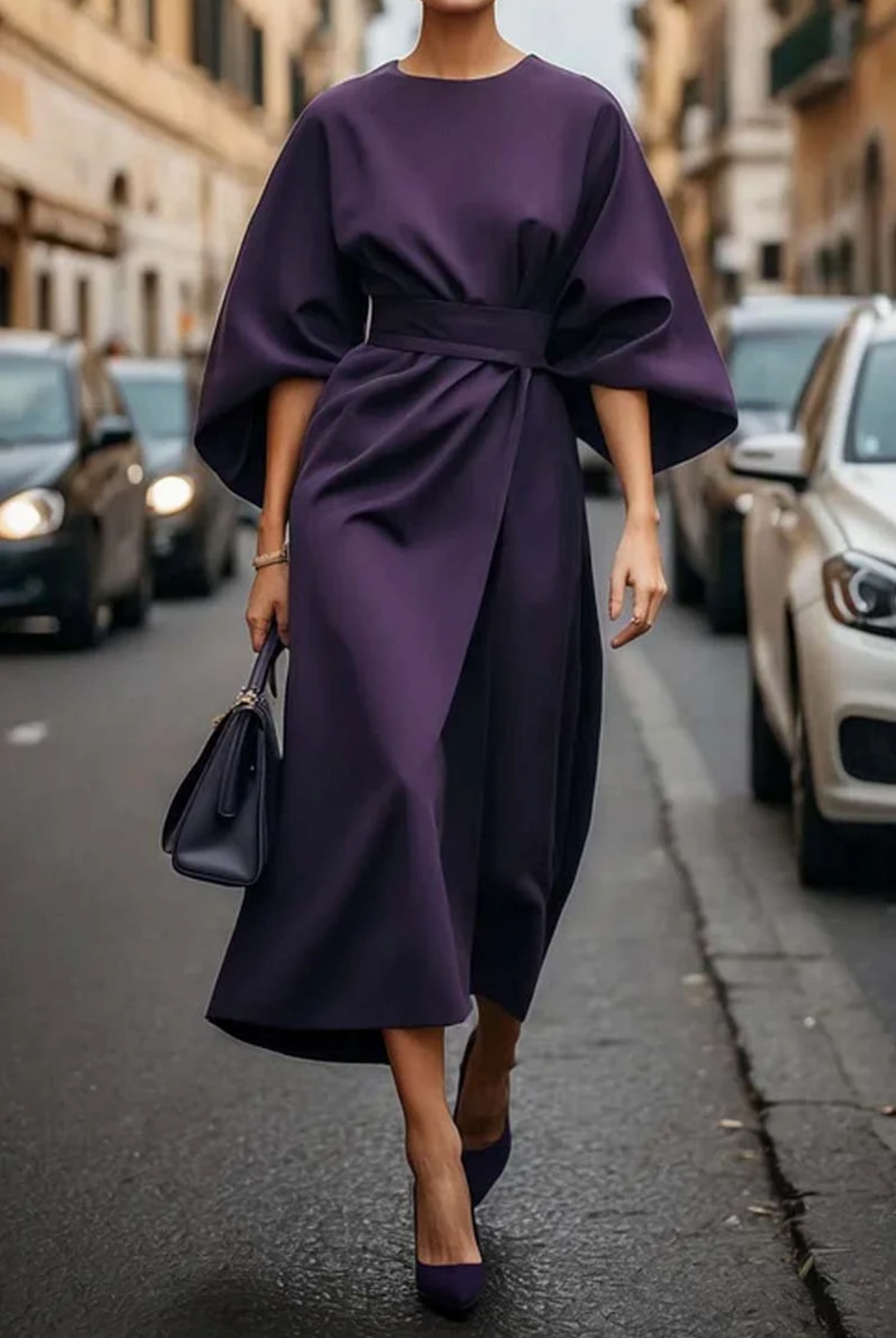 Jasmine | Elegant Dress with Lantern Sleeves and Belt