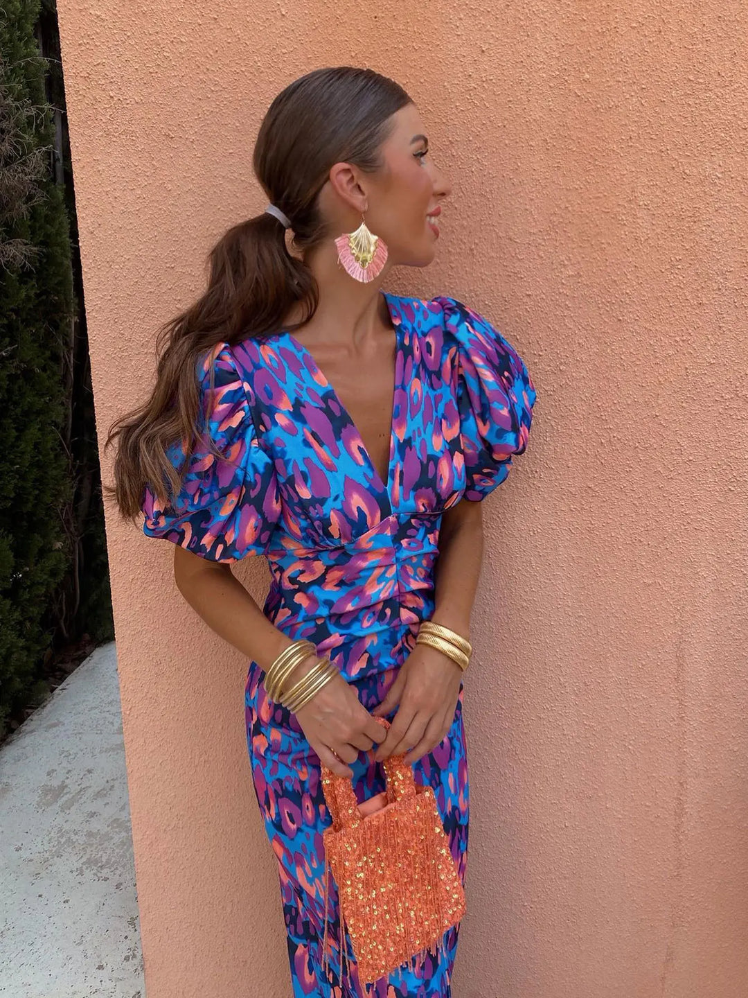 Natalie | Women’s Summer Printed Puff Sleeve Midi Dress