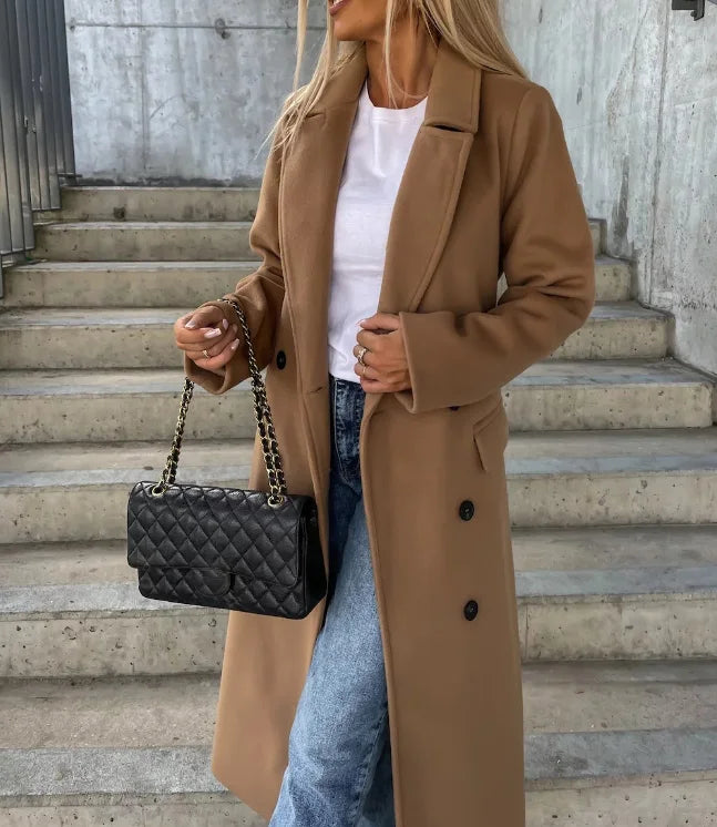 Audrey | Women’s Long Lapel Button Front  Coat