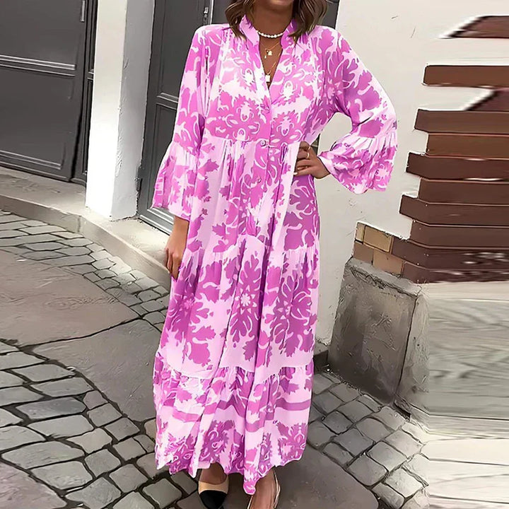 Ava | Women's Boho Printed Long Sleeve Midi Dress