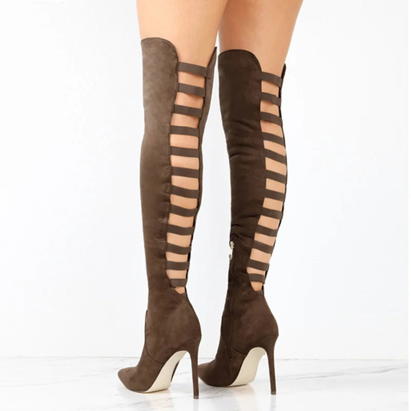Ava | Elegant Women’s Thigh-High Open-Toe Boots