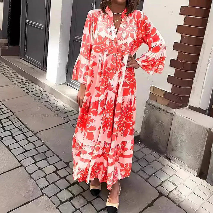 Ava | Women's Boho Printed Long Sleeve Midi Dress