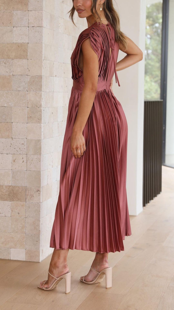 Audrey | Women Elegant Deep V Pleated Midi Dress