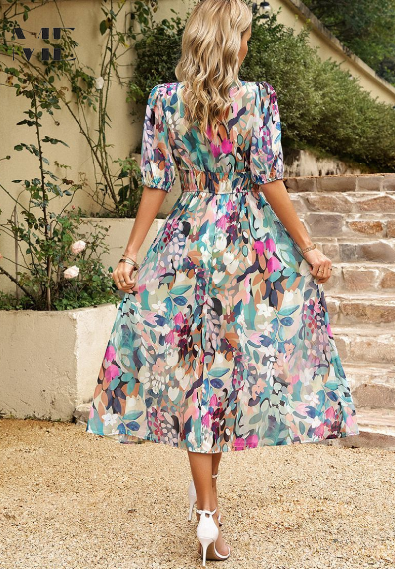 Willow | Women’s Abstract Print Belted Midi Dress